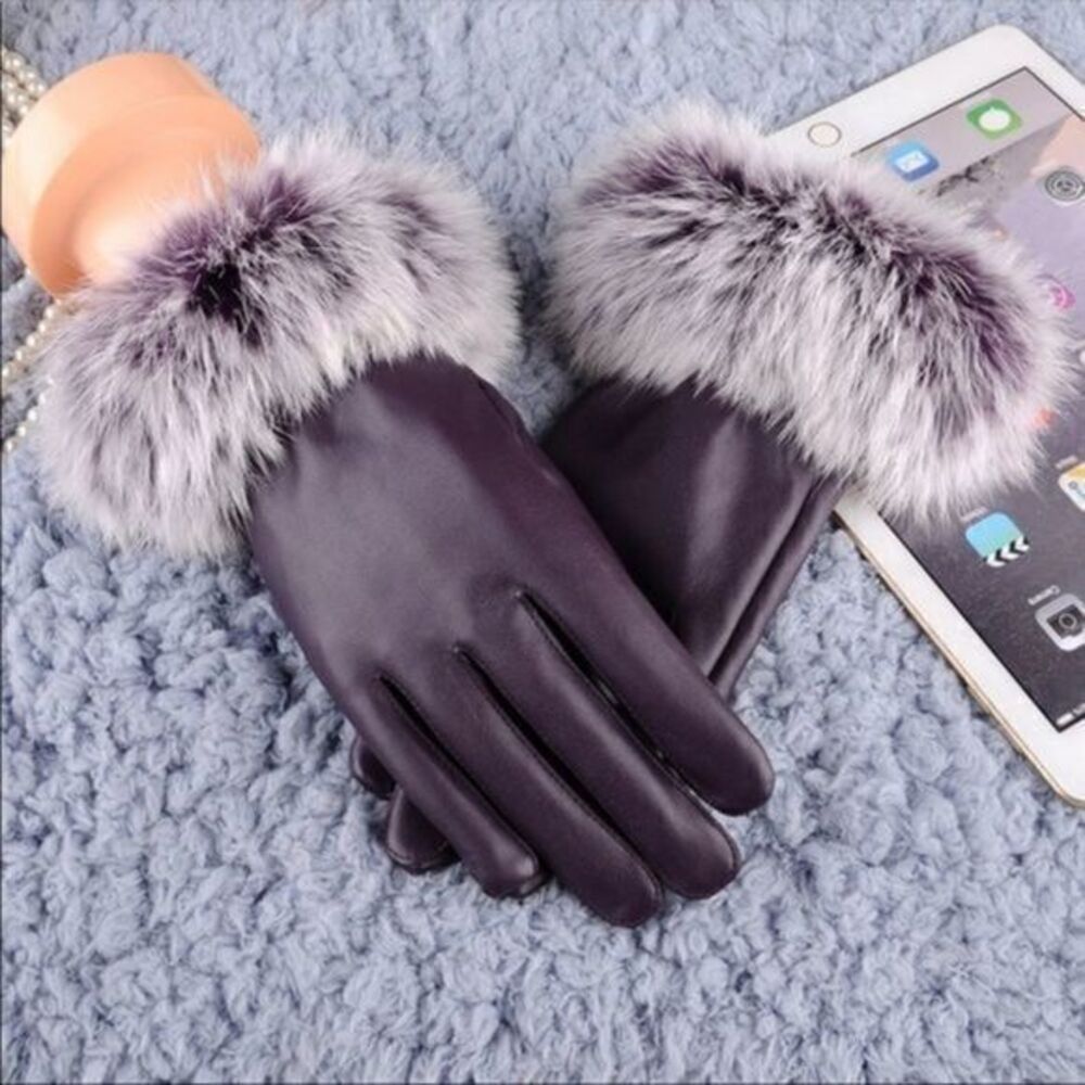 Natural Rabbit Fur Purple Ladies Gloves